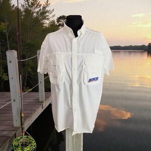 Busch Beer Columbia PFG Fishing Shirt Size 2XL White Short Sleeve Button Up
